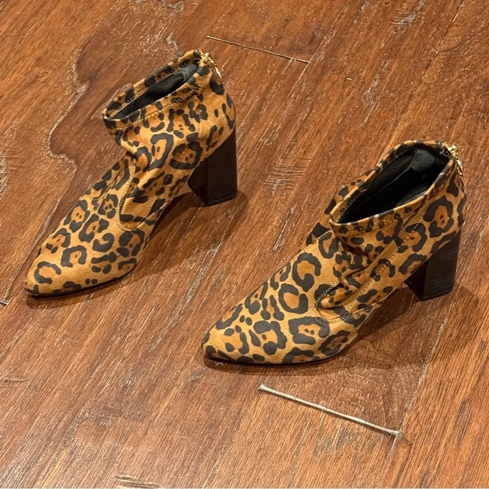 Size 9 Leopard Print Block Heel Ankle Boots